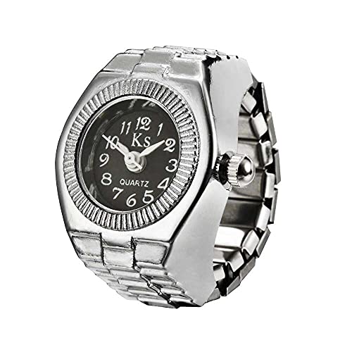JewelryWe Men Women Finger Watch Creative Elastic Round Quartz Finger Ring Watches,