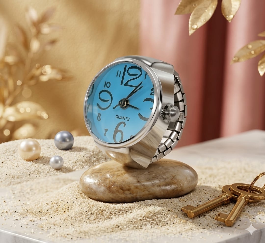 JewelryWe Men Women Finger Watch Creative Elastic Round Quartz Finger Ring Watches,